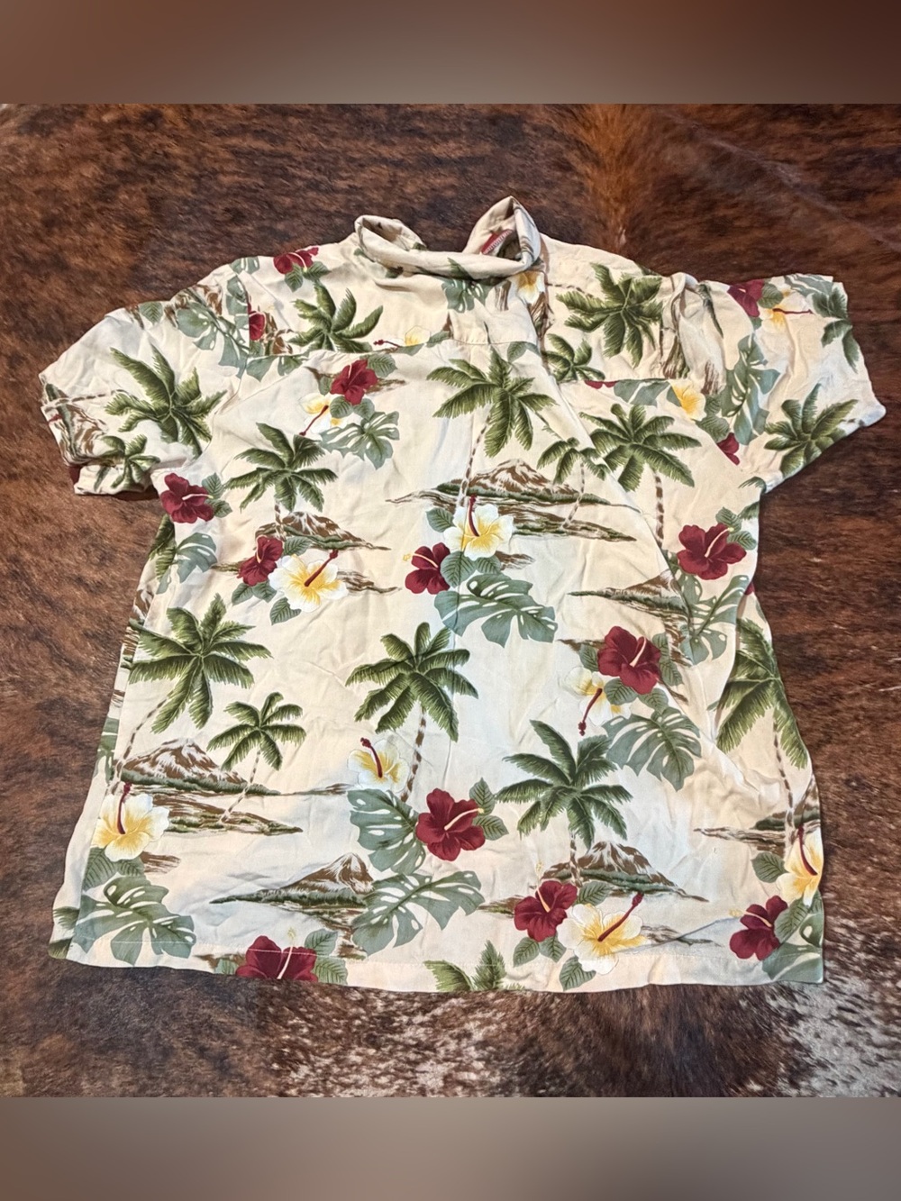 Paradise Found Hawaiian Shirt Mens L White Floral Hibiscus Rayon Made in USA VTG